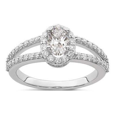 14K White Gold Diamond Oval Halo Engagement Ring Semi-Mount