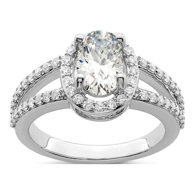 14K White Gold Diamond Halo Engagement Ring Semi-Mount