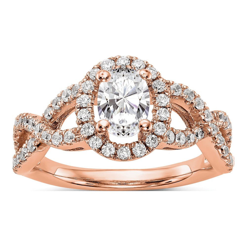 14K Rose Gold Diamond Halo Engagement Ring Semi-Mount