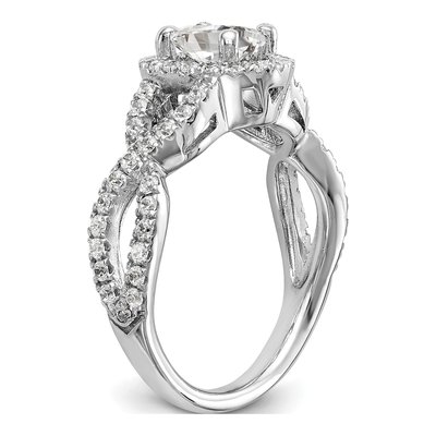 14K White Gold Diamond Halo Twist Setting Engagement Ring Semi-Mount – view 7