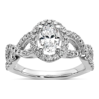 14K White Gold Diamond Halo Twist Setting Engagement Ring Semi-Mount
