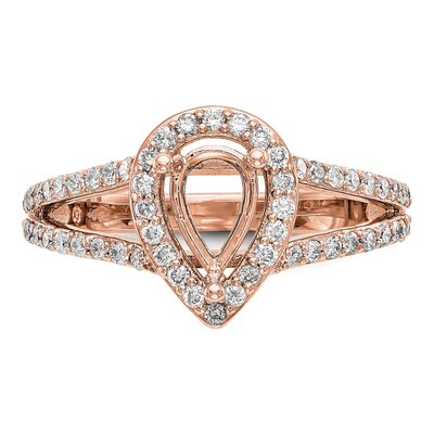 14K Rose Gold Diamond Pear Halo Engagement Ring Semi-Mount – view 5