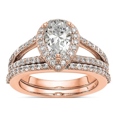 14K Rose Gold Diamond Pear Halo Engagement Ring Semi-Mount – view 8