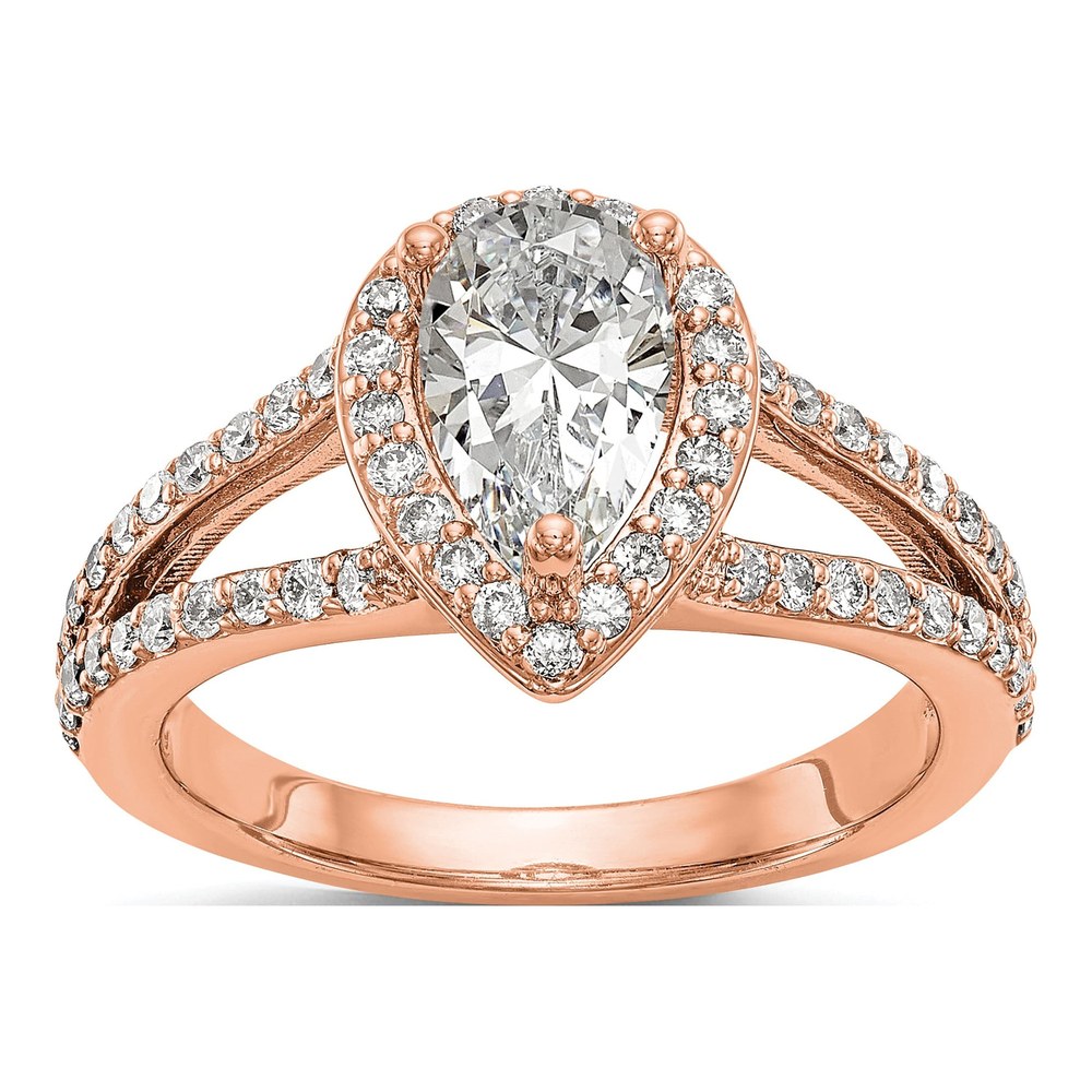 14K Rose Gold Diamond Pear Halo Engagement Ring Semi-Mount