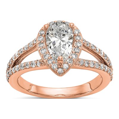 14K Rose Gold Diamond Pear Halo Engagement Ring Semi-Mount