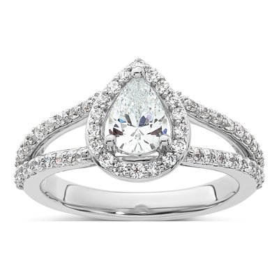 14K White Gold Diamond Pear Engagement Ring Semi-Mount
