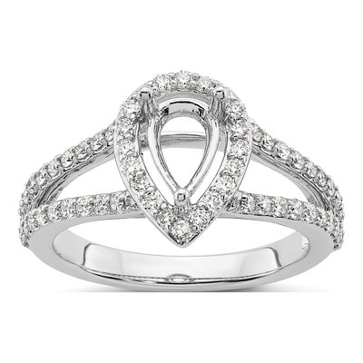 Platinum Diamond Pear Halo Eng Engagement Ring Semi-Mount – view 3