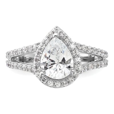 14K White Gold Lab-Grown Diamond Pear Halo Engagement Ring Semi-Mount – view 5