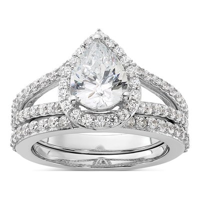 14K White Gold Lab-Grown Diamond Pear Halo Engagement Ring Semi-Mount – view 8