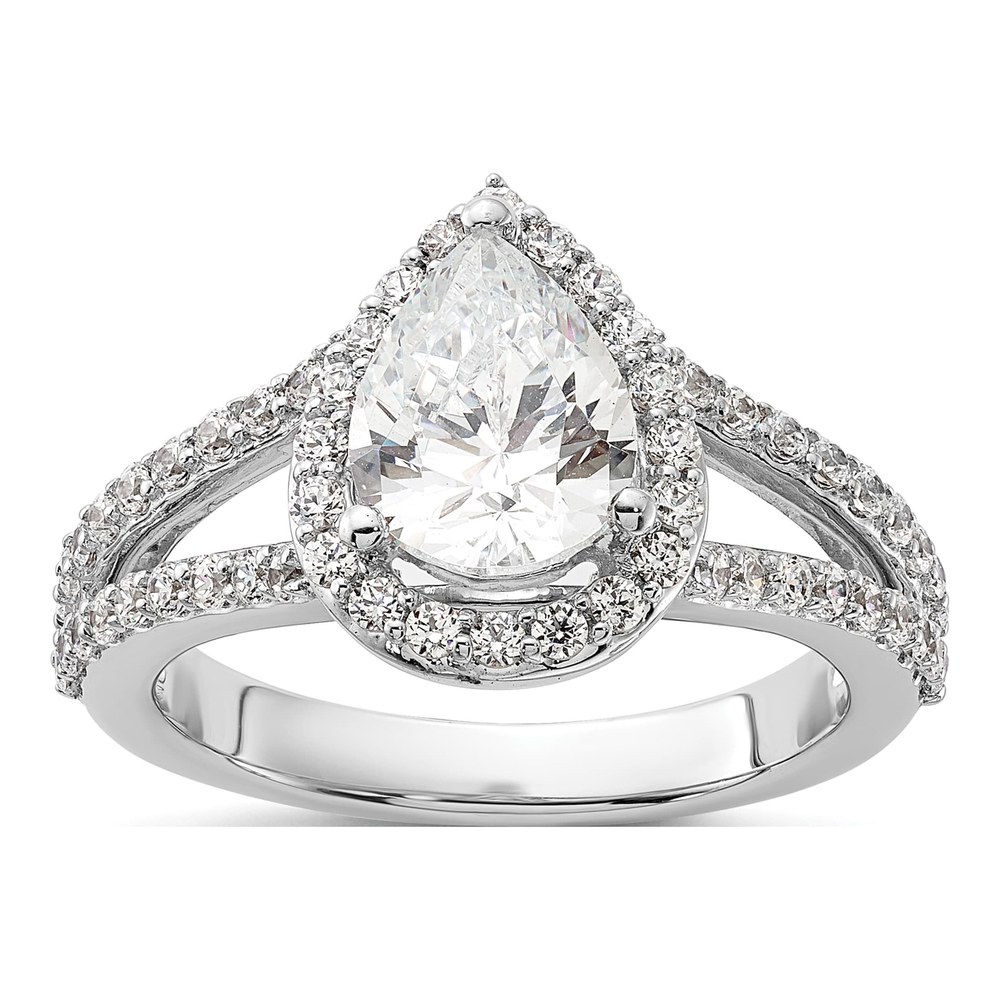 14K White Gold Lab-Grown Diamond Pear Halo Engagement Ring Semi-Mount
