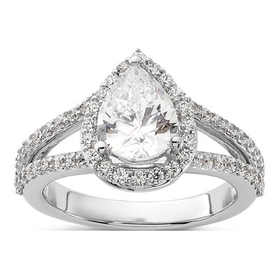14K White Gold Lab-Grown Diamond Pear Halo Engagement Ring Semi-Mount
