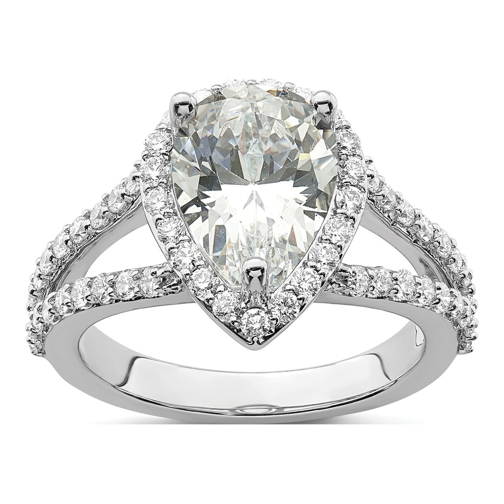 14K White Gold Lab-Grown Diamond Pear Halo Engagement Ring Semi-Mount