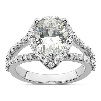 14K White Gold Lab-Grown Diamond Pear Halo Engagement Ring Semi-Mount