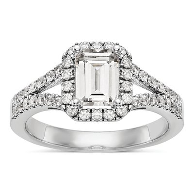 14K White Gold Diamond Halo Engagement Ring Semi-Mount