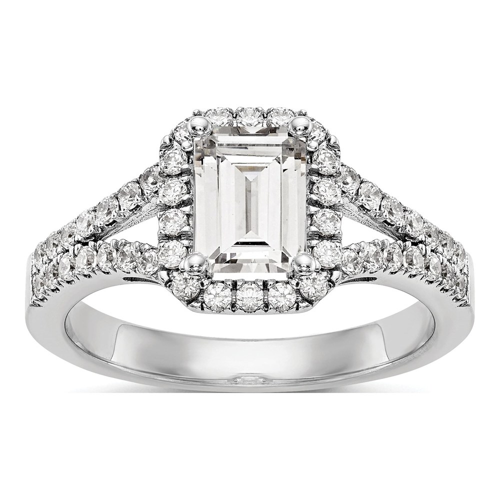 14K White Gold Emerald Halo Semi-Mount Ring, Size 7