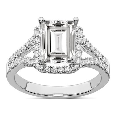 14K White Gold Diamond Halo Engagement Ring Semi-Mount