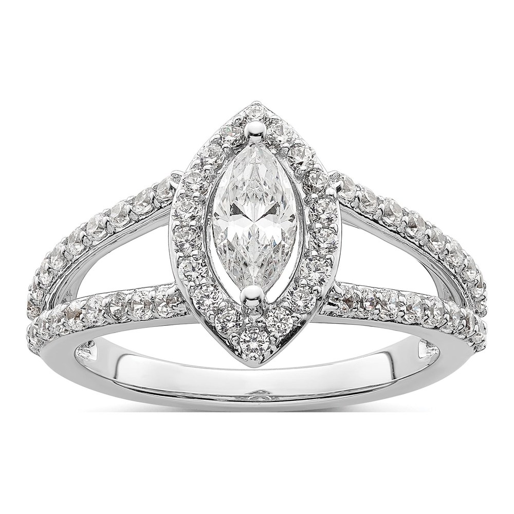 14K White Gold Diamond Halo Engagement Ring Semi-Mount