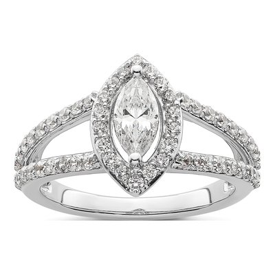 14K White Gold Diamond Halo Engagement Ring Semi-Mount