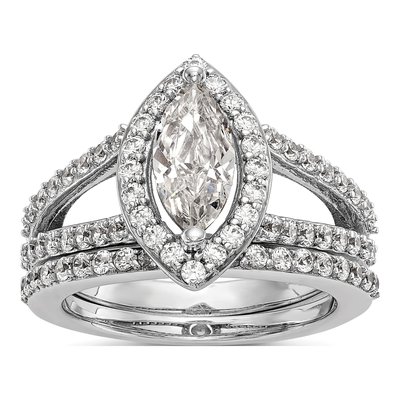 14K White Gold Diamond Marquise Halo Engagement Ring Semi-Mount – view 7