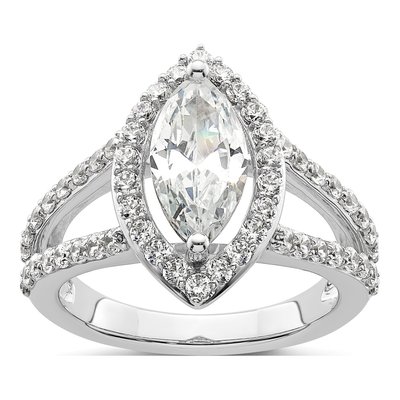 14K White Gold Diamond Halo Engagement Ring Semi-Mount