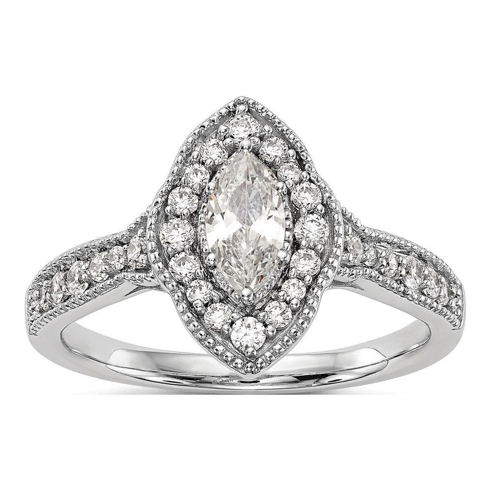14K White Gold Diamond Halo Engagement Semi-Mount