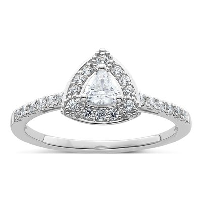 14K White Gold Diamond Halo Engagement Ring Semi-Mount