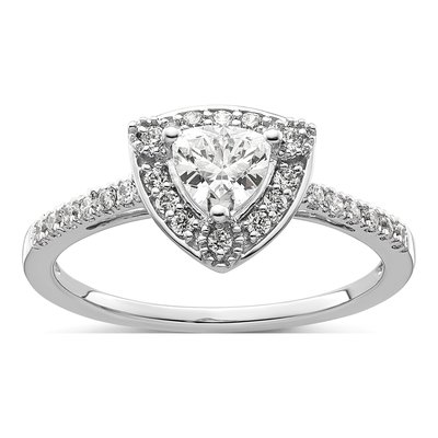 14K White Gold Diamond Trillion Halo Engagement Ring Semi-Mount – view 8