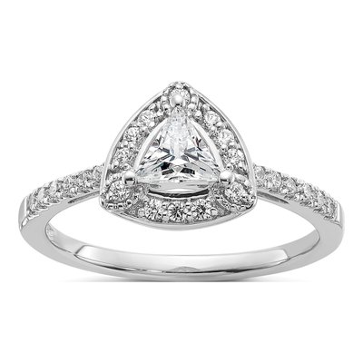 14K White Gold Diamond Trillion Halo Engagement Ring Semi-Mount