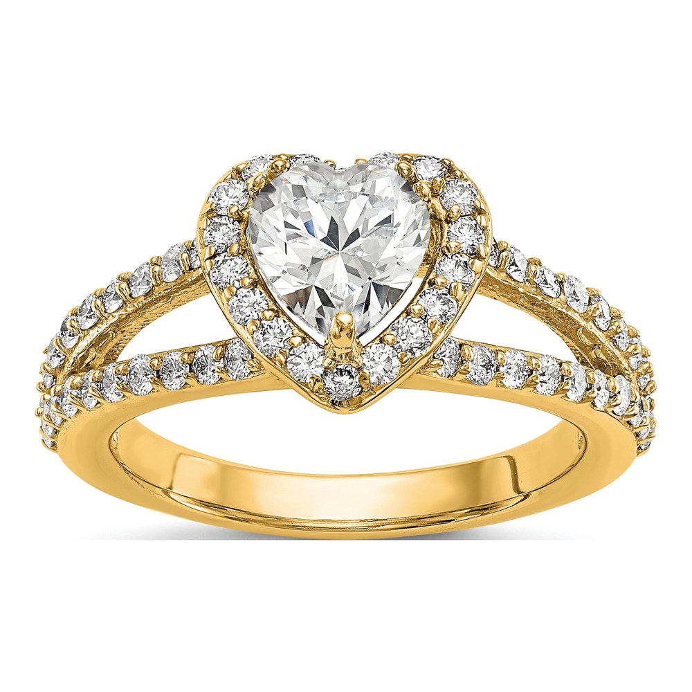 14K Yellow Gold Diamond Heart Halo Engagement Ring Semi-Mount