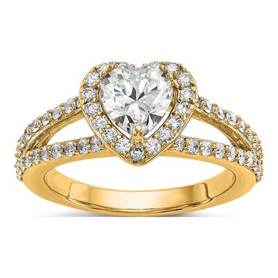 14K Yellow Gold Diamond Heart Halo Engagement Ring Semi-Mount