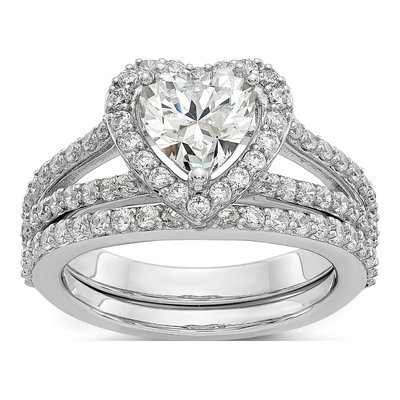 14K White Gold Diamond Heart Halo Engagement Ring Semi-Mount – view 8