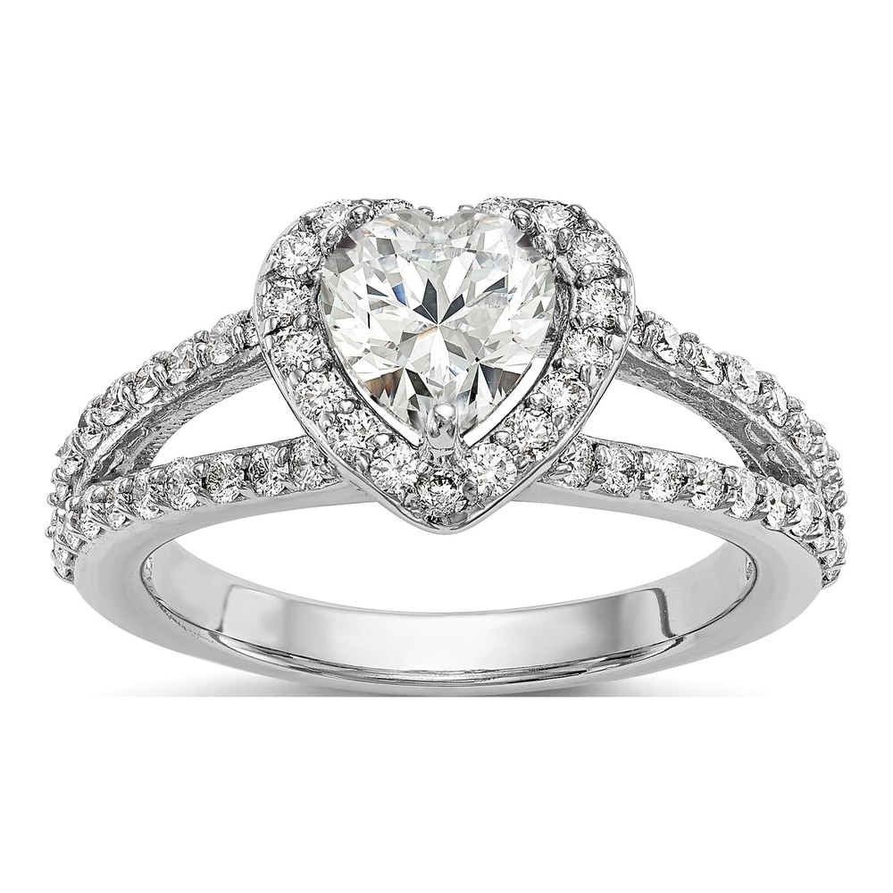 14K White Gold Diamond Heart Halo Engagement Ring Semi-Mount