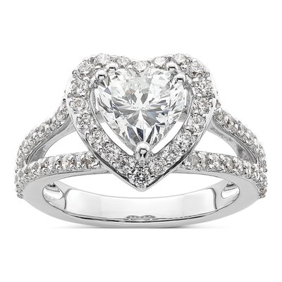 14K White Gold Diamond Halo Engagement Ring Semi-Mount