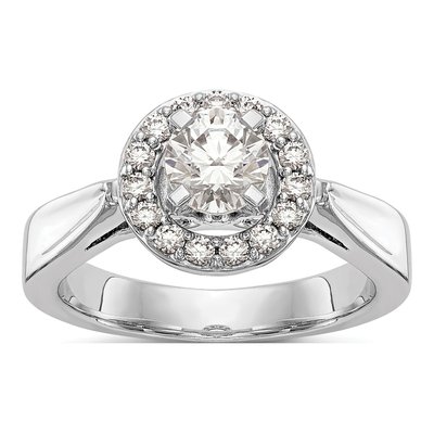 14K White Gold Diamond Halo Semi-Mount Engagement Ring