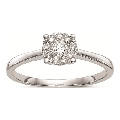 14K White Gold 1/4 ct tw Diamond Halo Cluster Engagement Ring