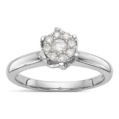 14K White Gold 1/4 ct tw Diamond Cluster Engagement Ring
