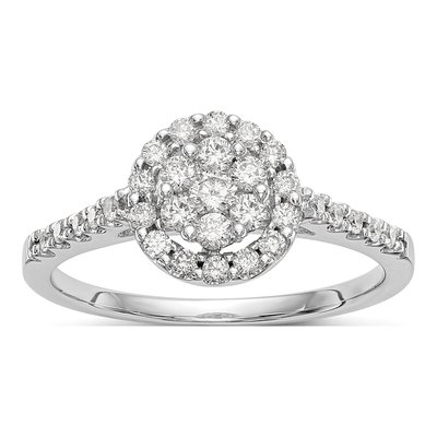 14K White Gold 0.52 ct tw Diamond Cluster Engagement Ring
