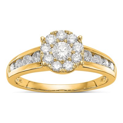 14K Yellow Gold 0.99 ct tw Diamond Cluster Engagement Ring