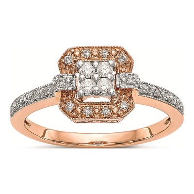 14K Rose Gold 1/5 ct tw Diamond Square Cluster Engagement Ring