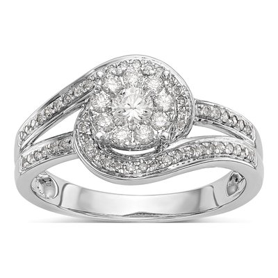 14K White Gold 0.54 ct tw Diamond Cluster Engagement Ring