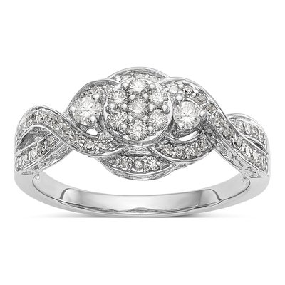 14K White Gold 0.41 ct tw Diamond Cluster Engagement Ring