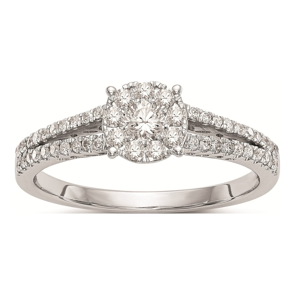 14K White Gold 1/2 ct tw Diamond Halo Engagement Ring