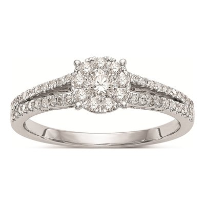 14K White Gold 1/2 ct tw Diamond Halo Engagement Ring