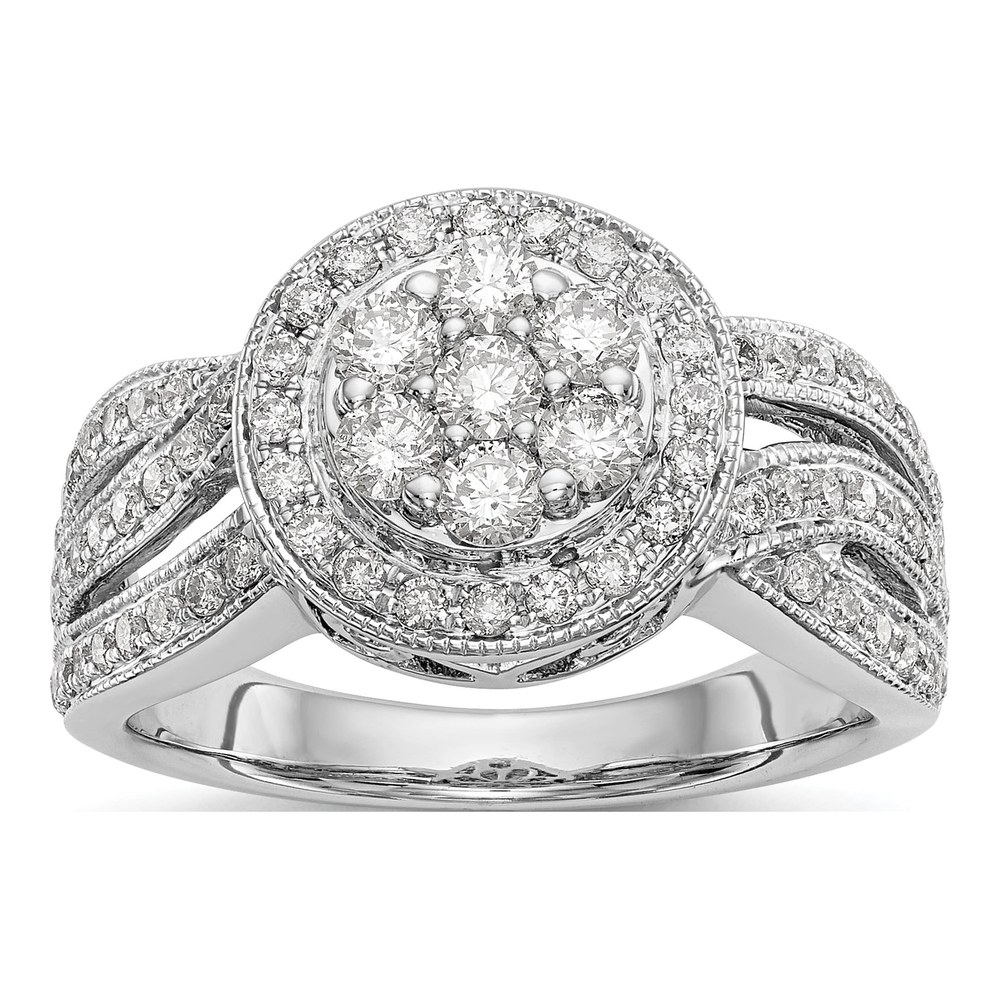 14K White Gold 1 ct tw Diamond Cluster Engagement Ring