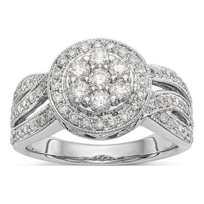 14K White Gold 1 ct tw Diamond Cluster Engagement Ring