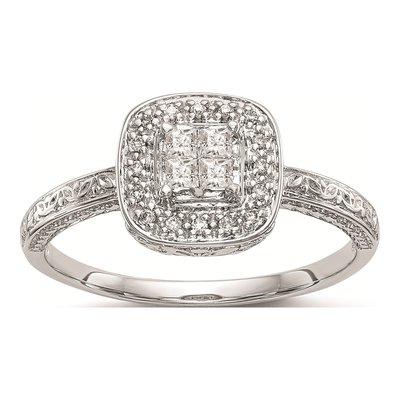 14K White Gold Diamond Square Halo Engagement Ring Mounting