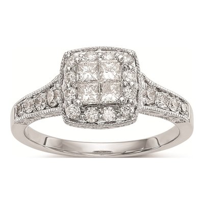 14K White Gold 3/4 ct tw Diamond Halo Engagement Ring