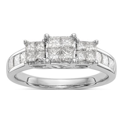 14K White Gold 0.99 ct tw Diamond Cluster Engagement Ring