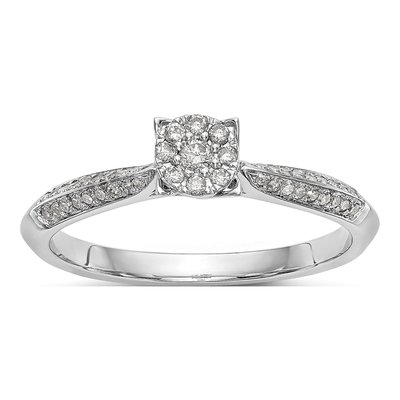 14K White Gold 1/5 ct tw Diamond Cluster Engagement Ring