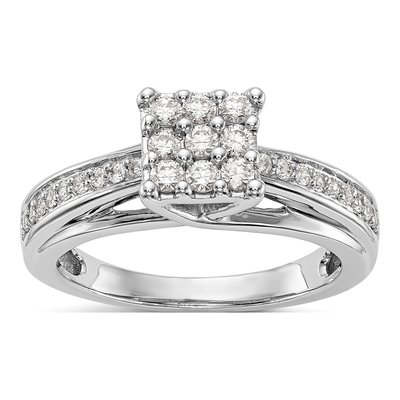14K White Gold 1/2 ct tw Diamond Cluster Engagement Ring